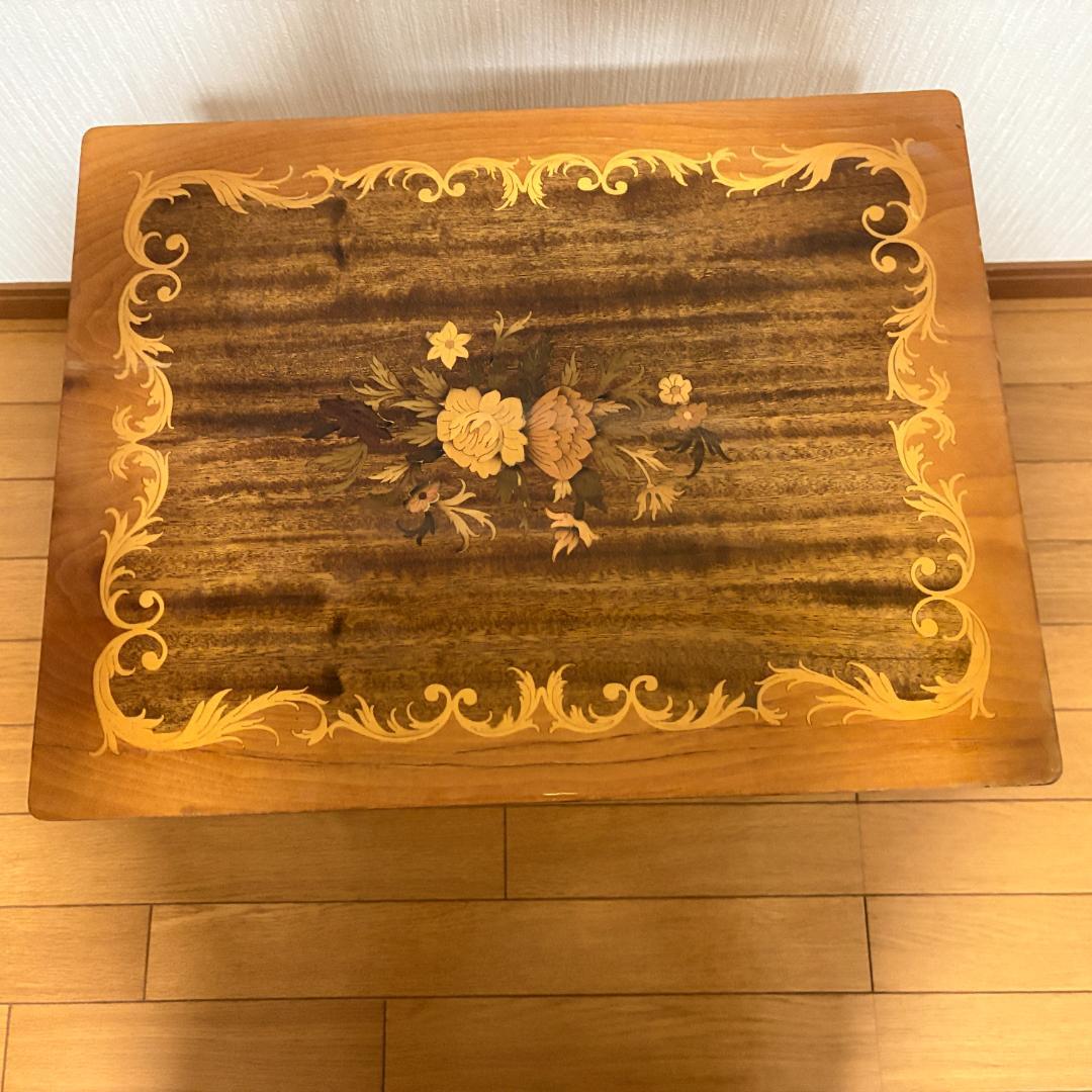 イタリア製 オルゴール付 象嵌細工サイドテーブル 帰れソレントへ アンティーク