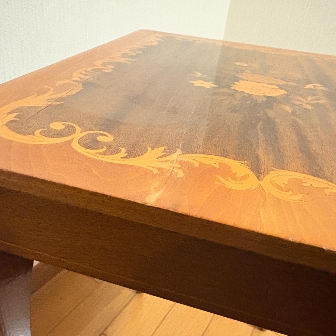 イタリア製 オルゴール付 象嵌細工サイドテーブル 帰れソレントへ アンティーク