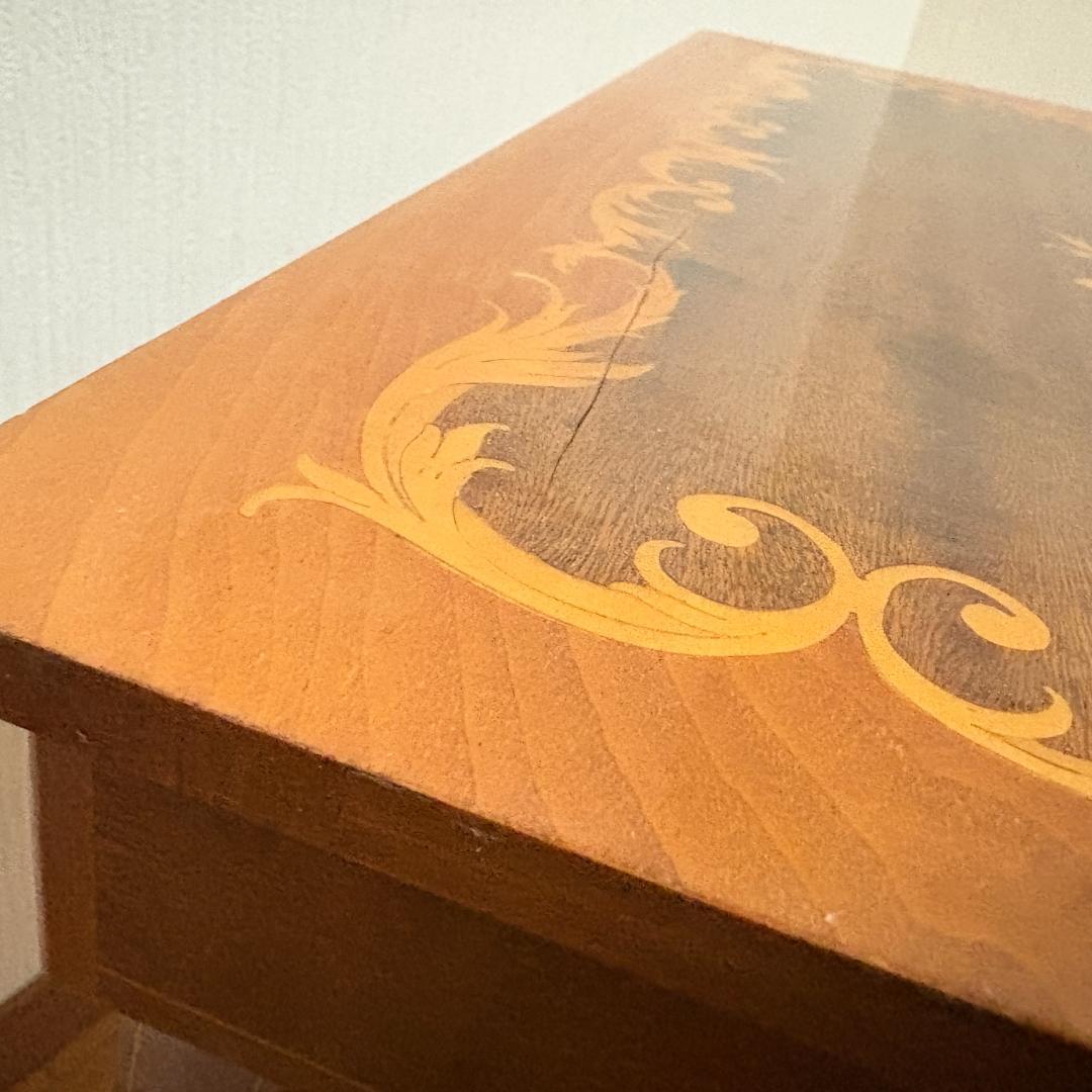 イタリア製 オルゴール付 象嵌細工サイドテーブル 帰れソレントへ アンティーク