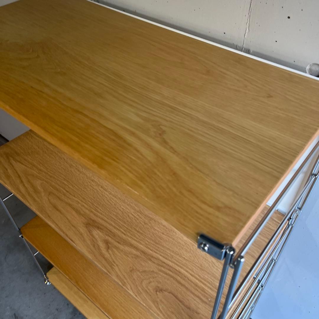 美品★無印ステンレスユニットシェルフ・オーク材棚セット・ワイド中 バックパネル付