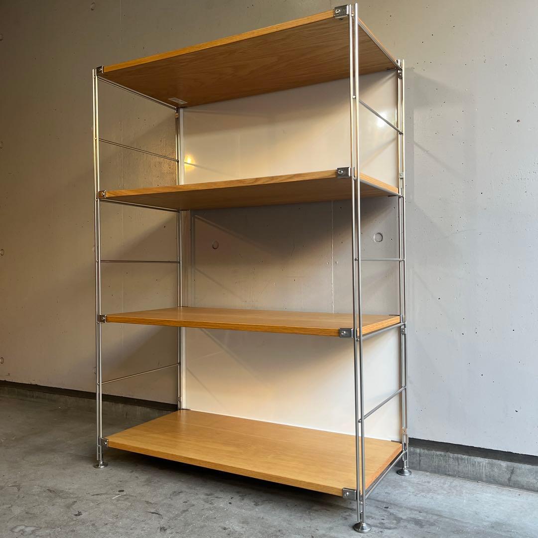 美品★無印ステンレスユニットシェルフ・オーク材棚セット・ワイド中 バックパネル付