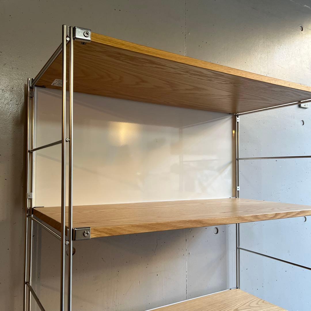 美品★無印ステンレスユニットシェルフ・オーク材棚セット・ワイド中 バックパネル付