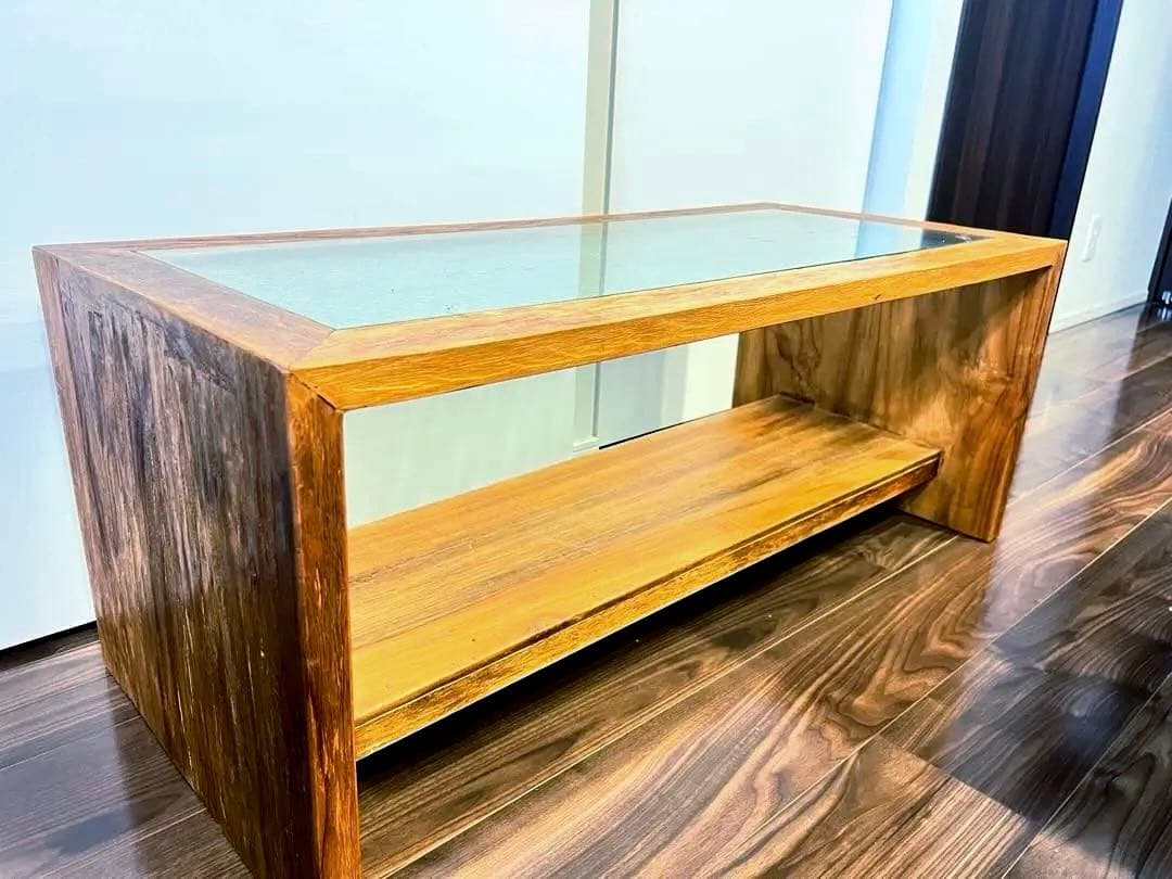 【KAJA】古材アジアンローテーブル【ライトブラウン】