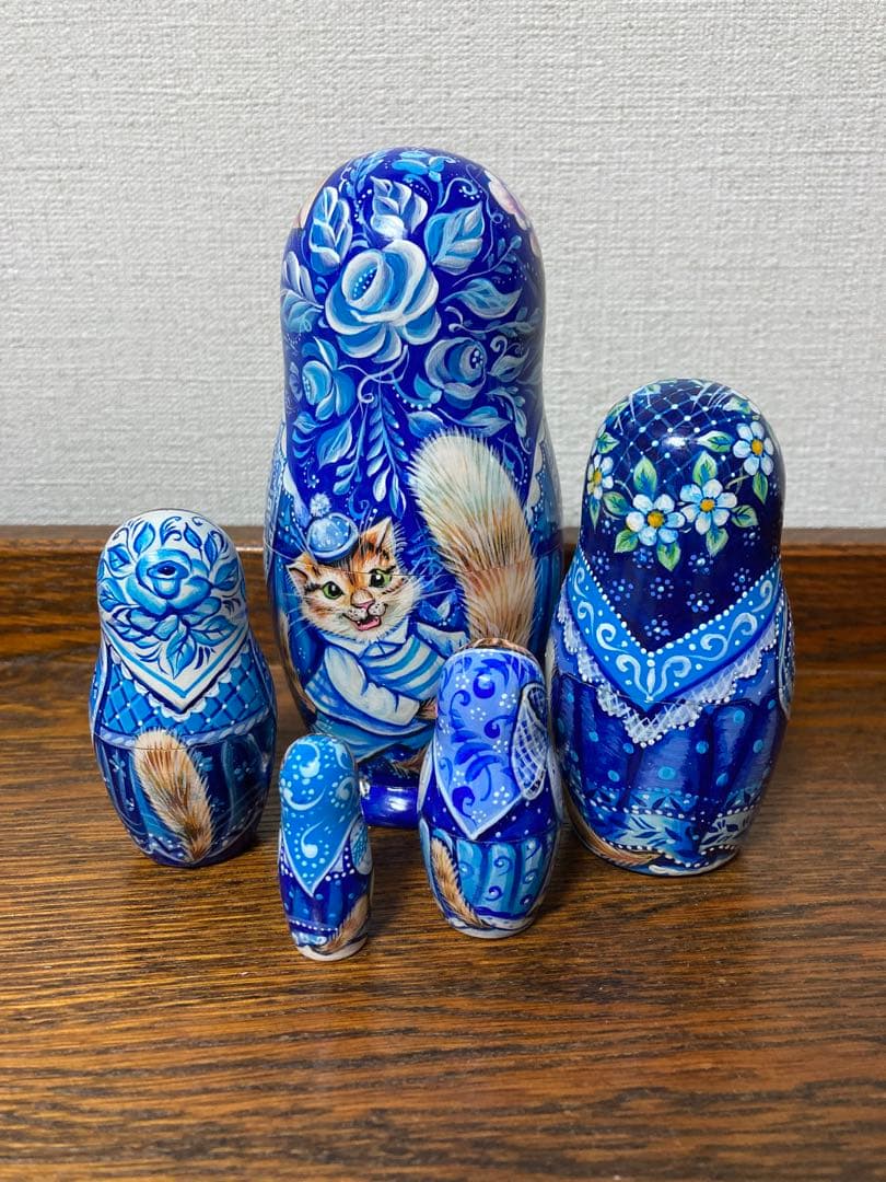 年末感謝セール♪ロシア雑貨☆ネコマトリョーシカ5P『グジェリの猫一家』ミラ最新作