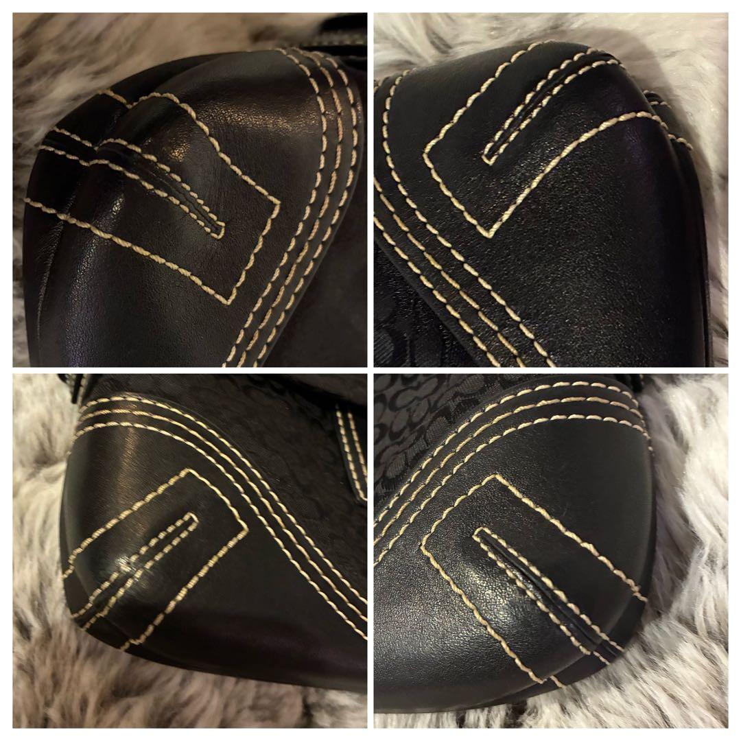 【美品】コーチ ショルダーバッグ シグネチャー 黒 キャンバス レザー 3628