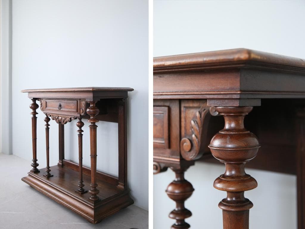 フランスアンティーク木製ホールテーブル机/花台/カウンターデスク飾り棚(90-8