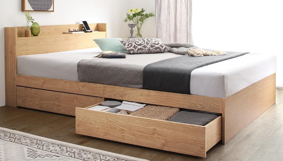 新品 送料込 セミダブルベッド 収納 棚 2口コンセント マットレス付 ab