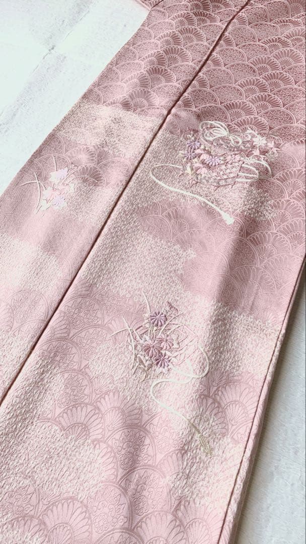 【訳あり特別価格】　正絹　訪問着　絞り　刺繍　ピンクマーメイド