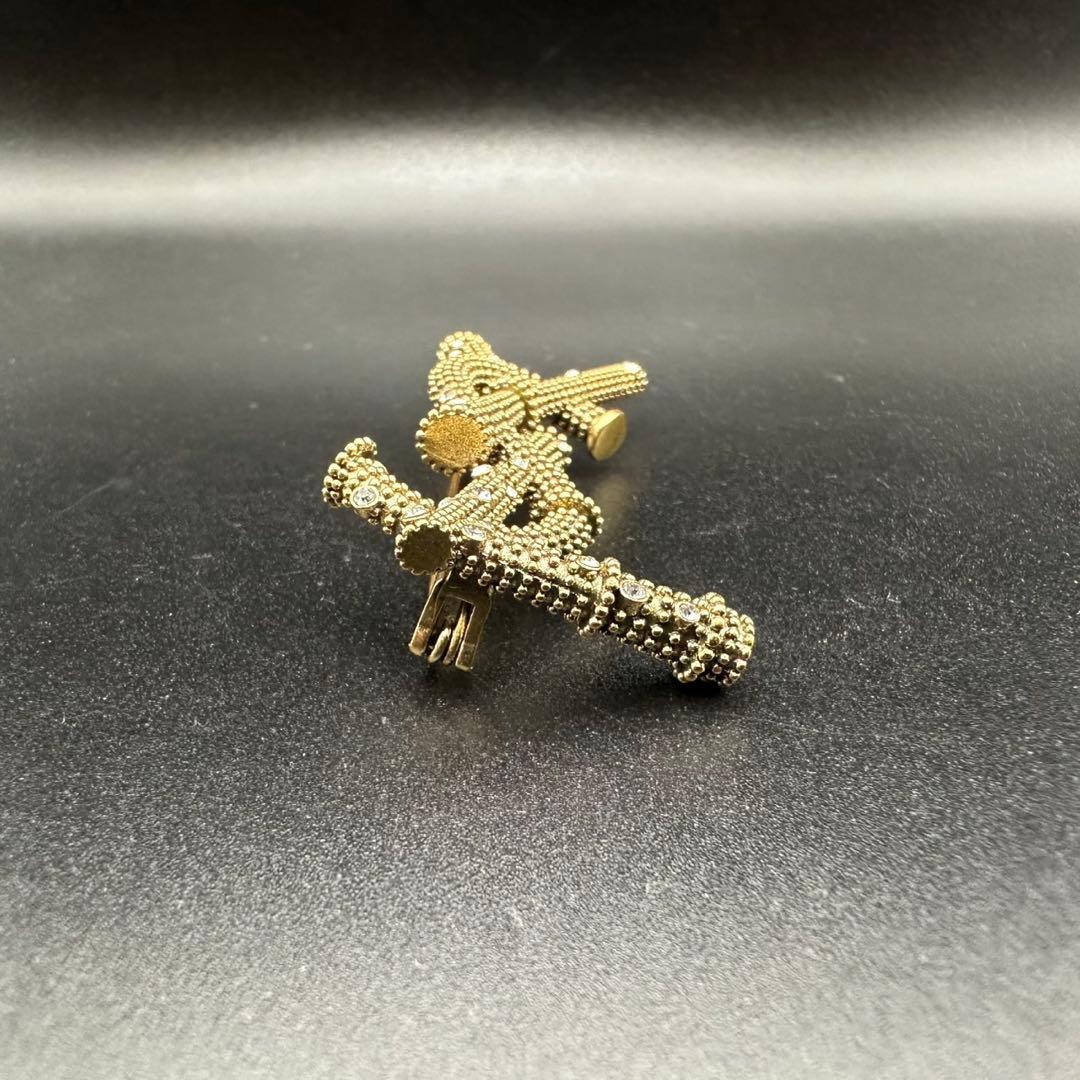 未使用級✨　YSL　サンローランパリ　ブローチ　ラインストーン　ロゴ　988