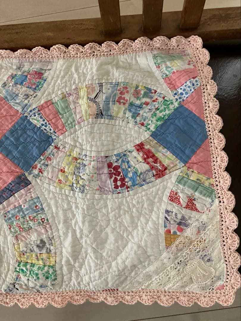 アンティークキルト　ダブルウエディング　ピンク系　フリーカバー