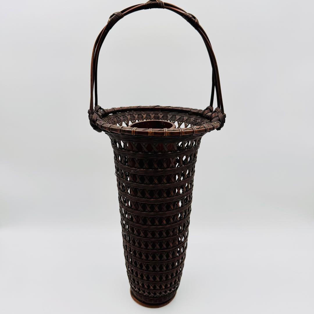 【竹花入　竹工園　花器　花生　竹細工】華道　フラワーアレンジ　アンティーク