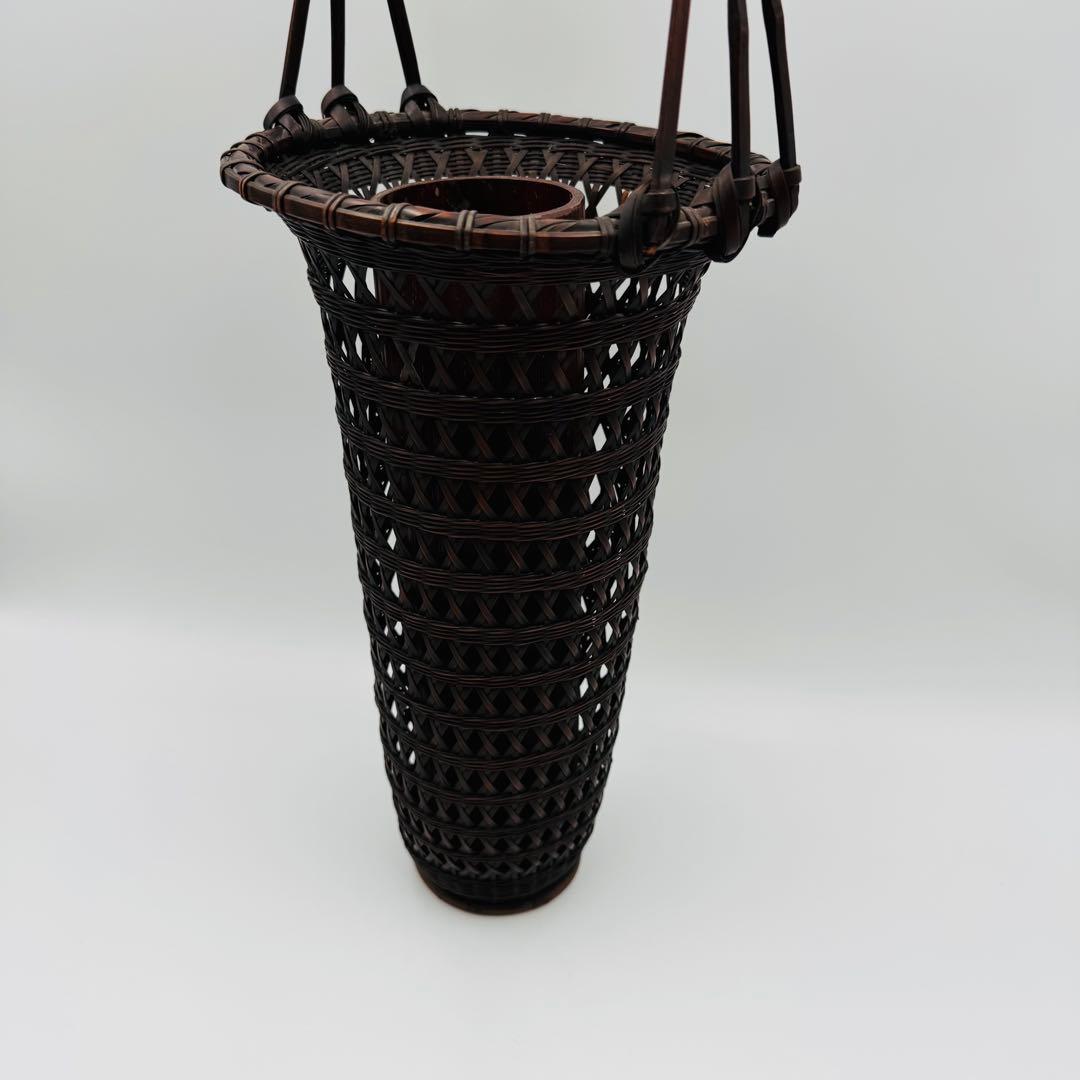 【竹花入　竹工園　花器　花生　竹細工】華道　フラワーアレンジ　アンティーク