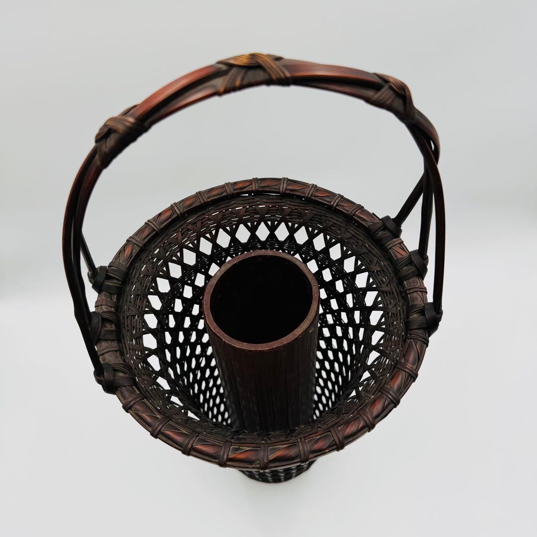 【竹花入　竹工園　花器　花生　竹細工】華道　フラワーアレンジ　アンティーク