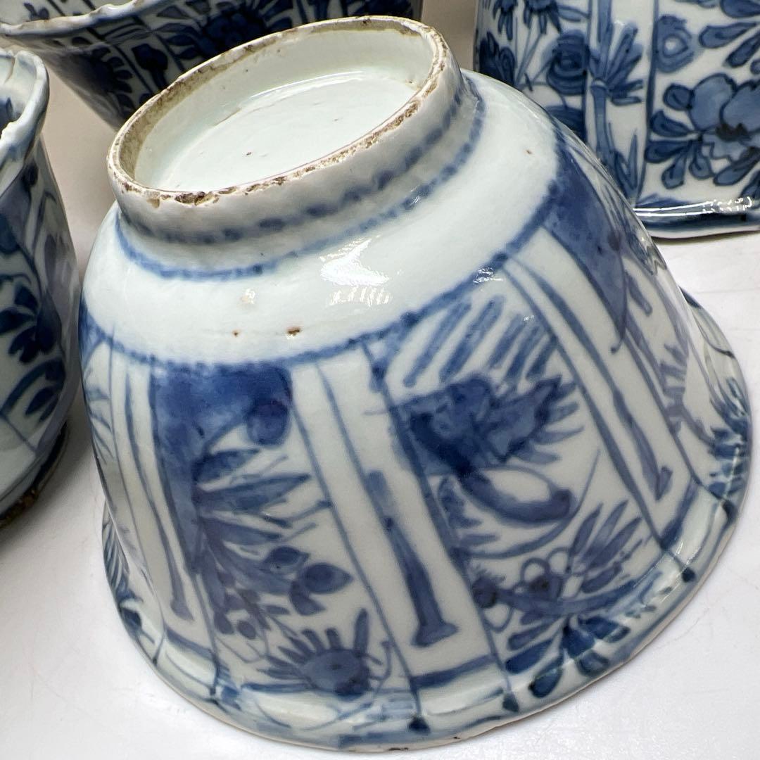 中国明時代　古染付芙蓉手鉢5客　木箱付　口径約13㎝　東Y8-0128☆2F