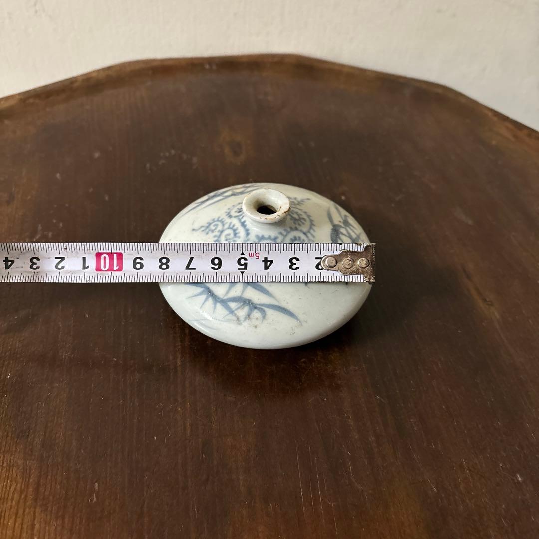 古伊万里染付タコ唐草笹紋様油壷　江戸時代　骨董　アンティーク　検:白洲正子　李朝