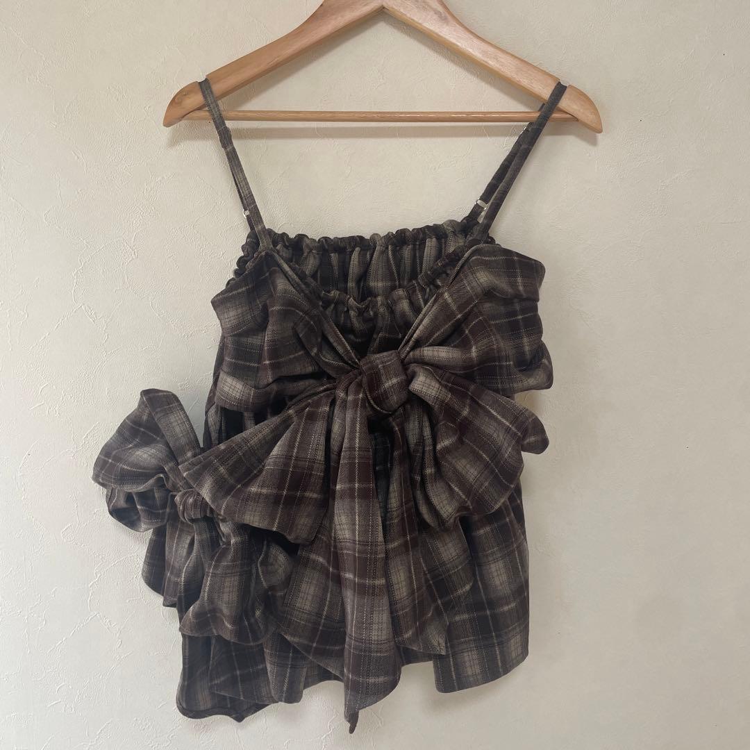 mideal オンブレチェックダブルリボンビスチェ ブラウン