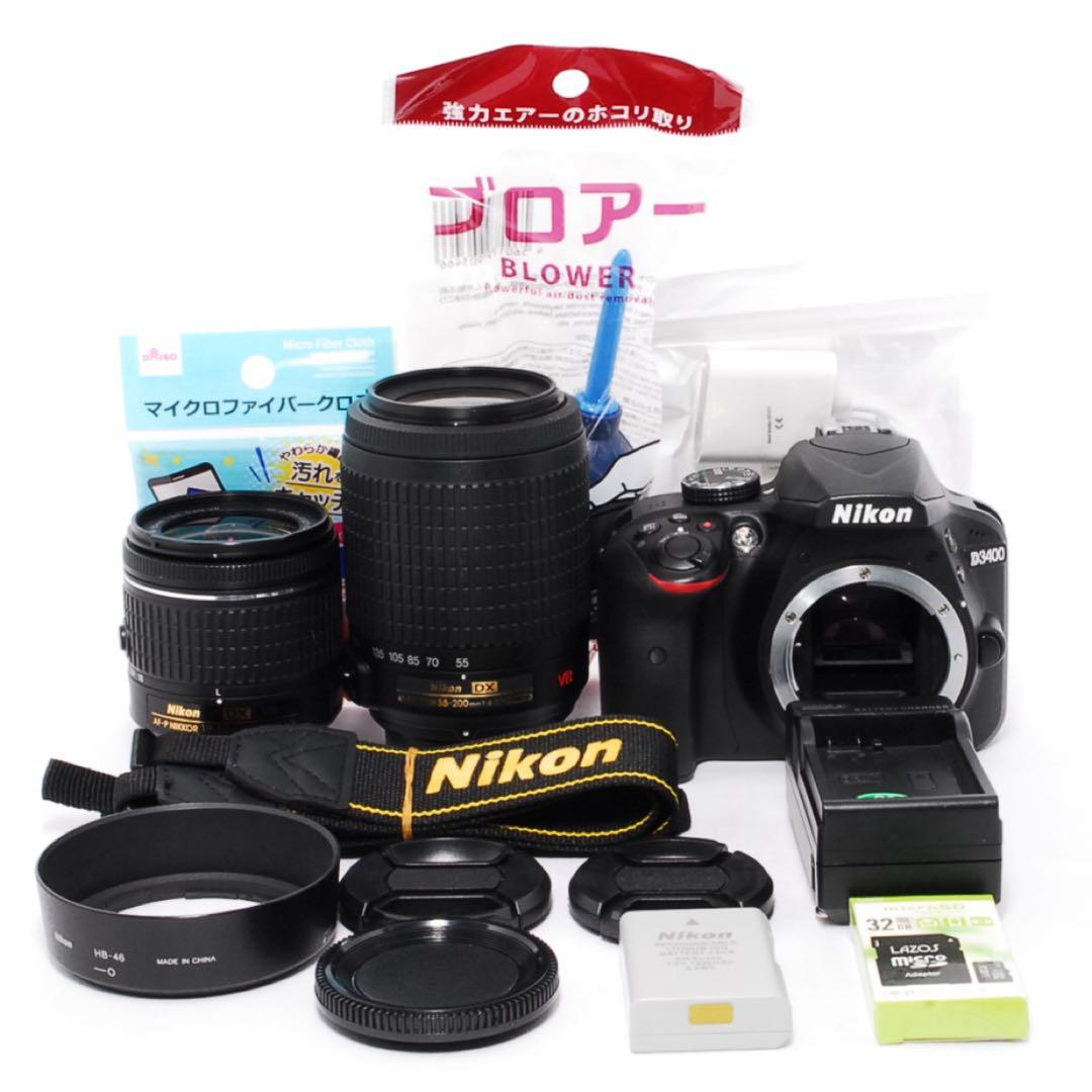 WiFi楽々転送◆Nikon D3400◆一眼レフカメラ◆すぐ使える◆高級レンズ