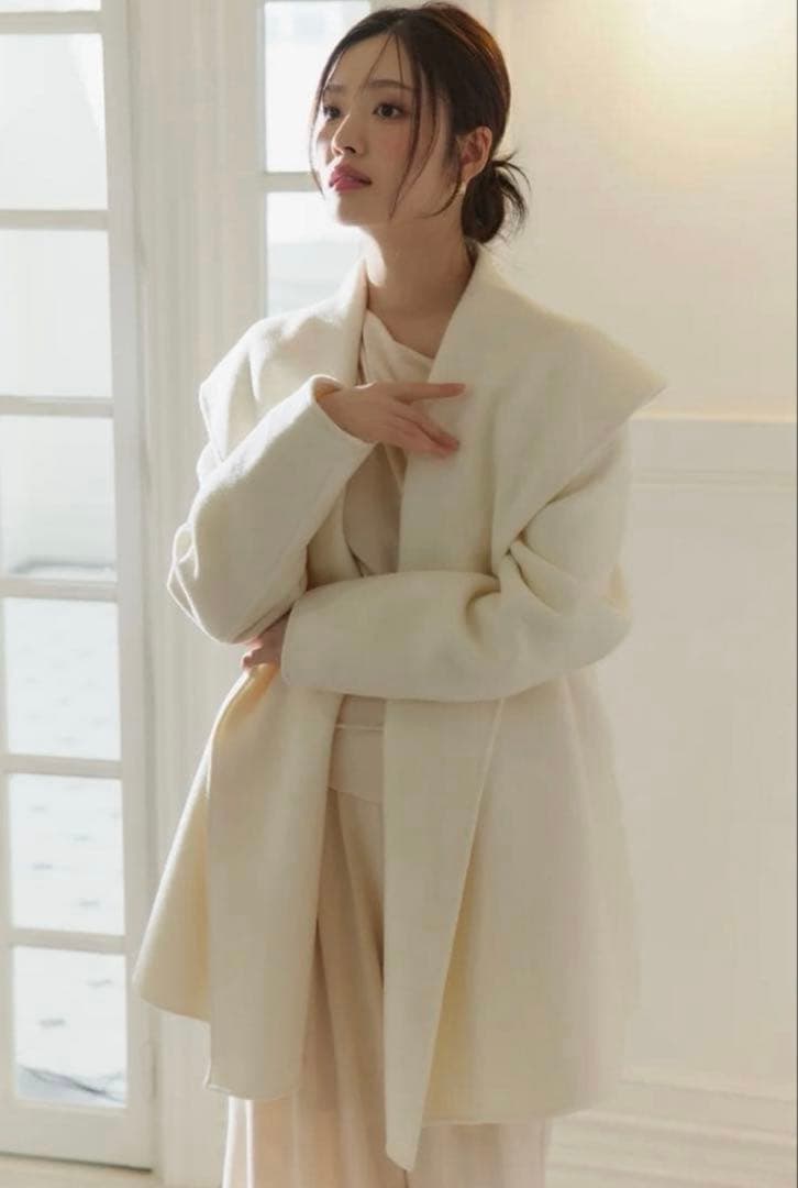 polaura ポローラ　ショールカラーウールミドルコート　ベージュ