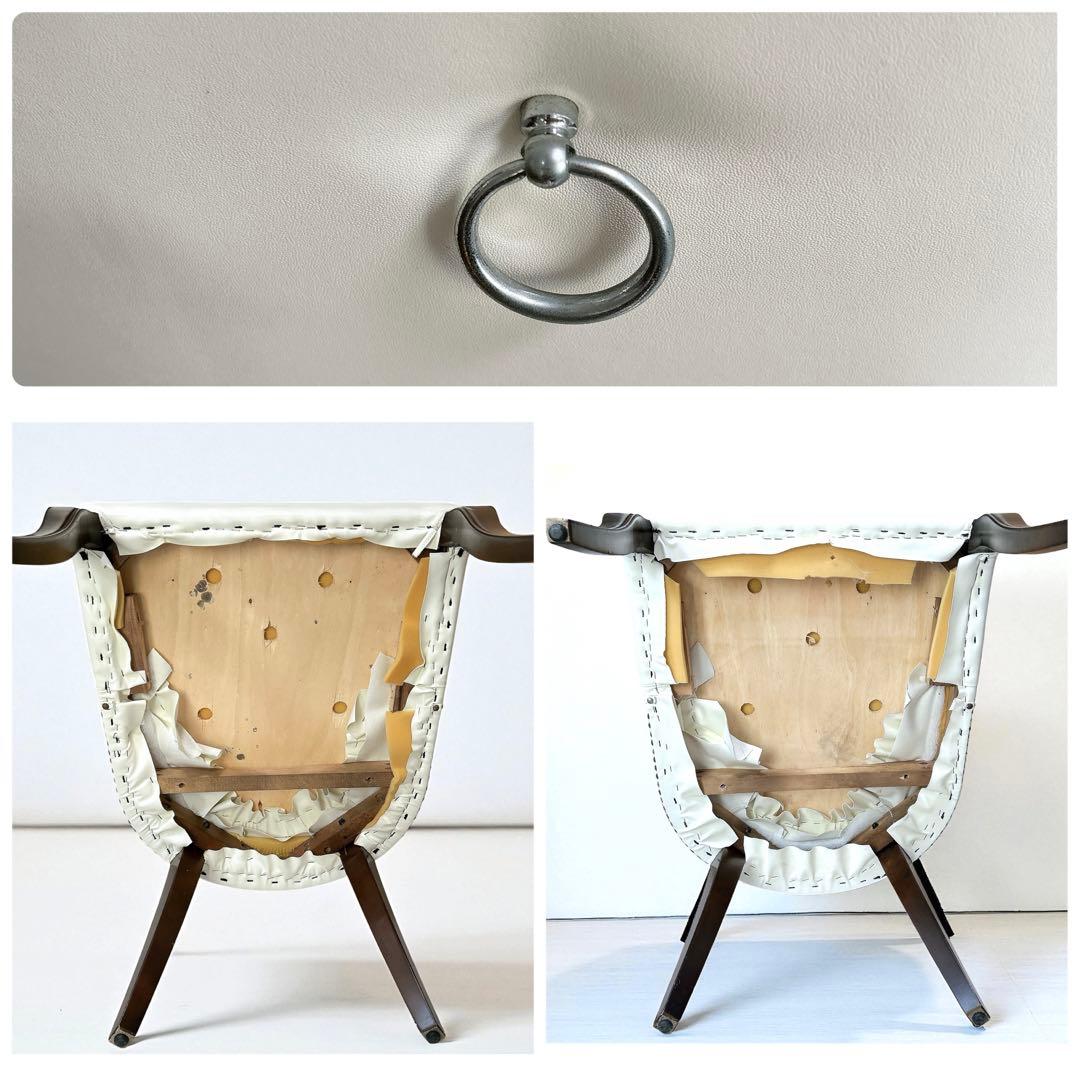 王様 ラウンジチェア 希少 ハイバックチェア アンティーク レザー 椅子 白 ②