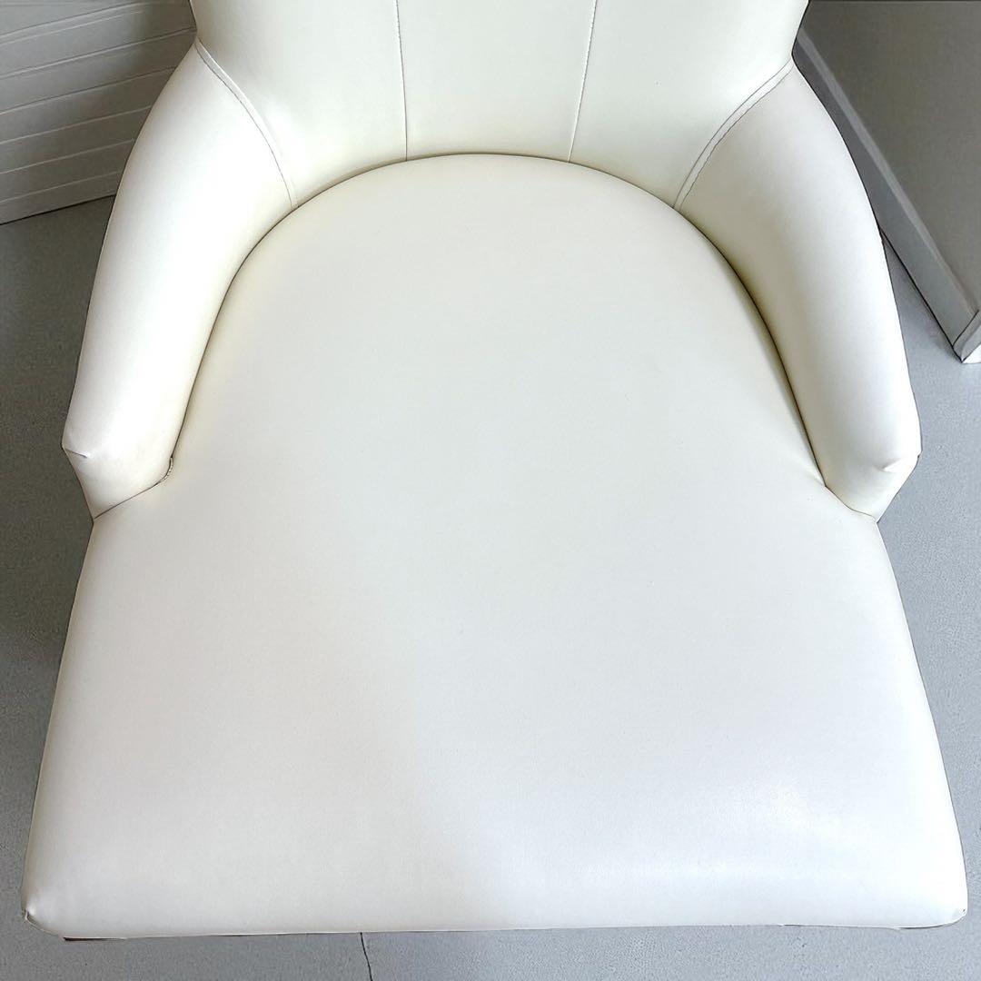 王様 ラウンジチェア 希少 ハイバックチェア アンティーク レザー 椅子 白 ②