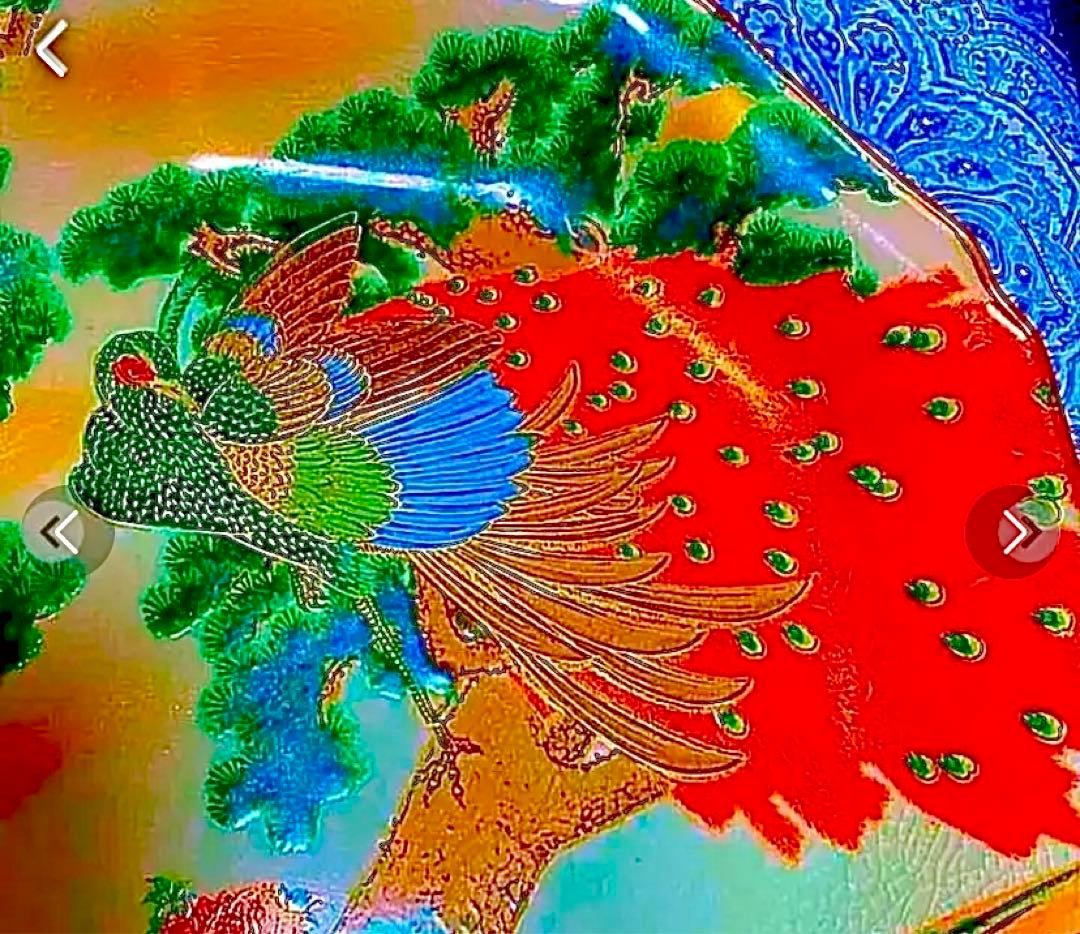 金運爆上げ　金運アップ！幸運呼ぶ30cm本物伊万里焼き大皿　双孔雀と松の図