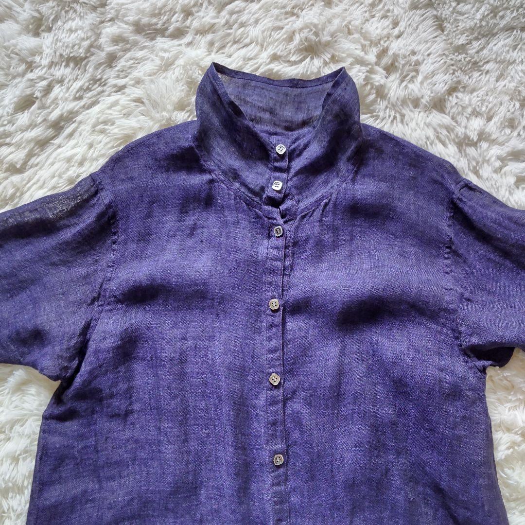 登美 群言堂　リネン ブラウス　ネイビー　石見銀山　日本製　美品