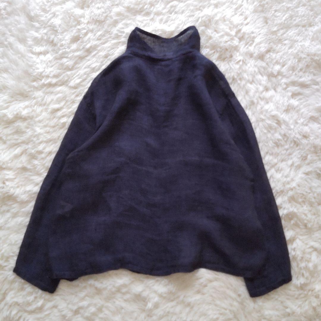 登美 群言堂　リネン ブラウス　ネイビー　石見銀山　日本製　美品
