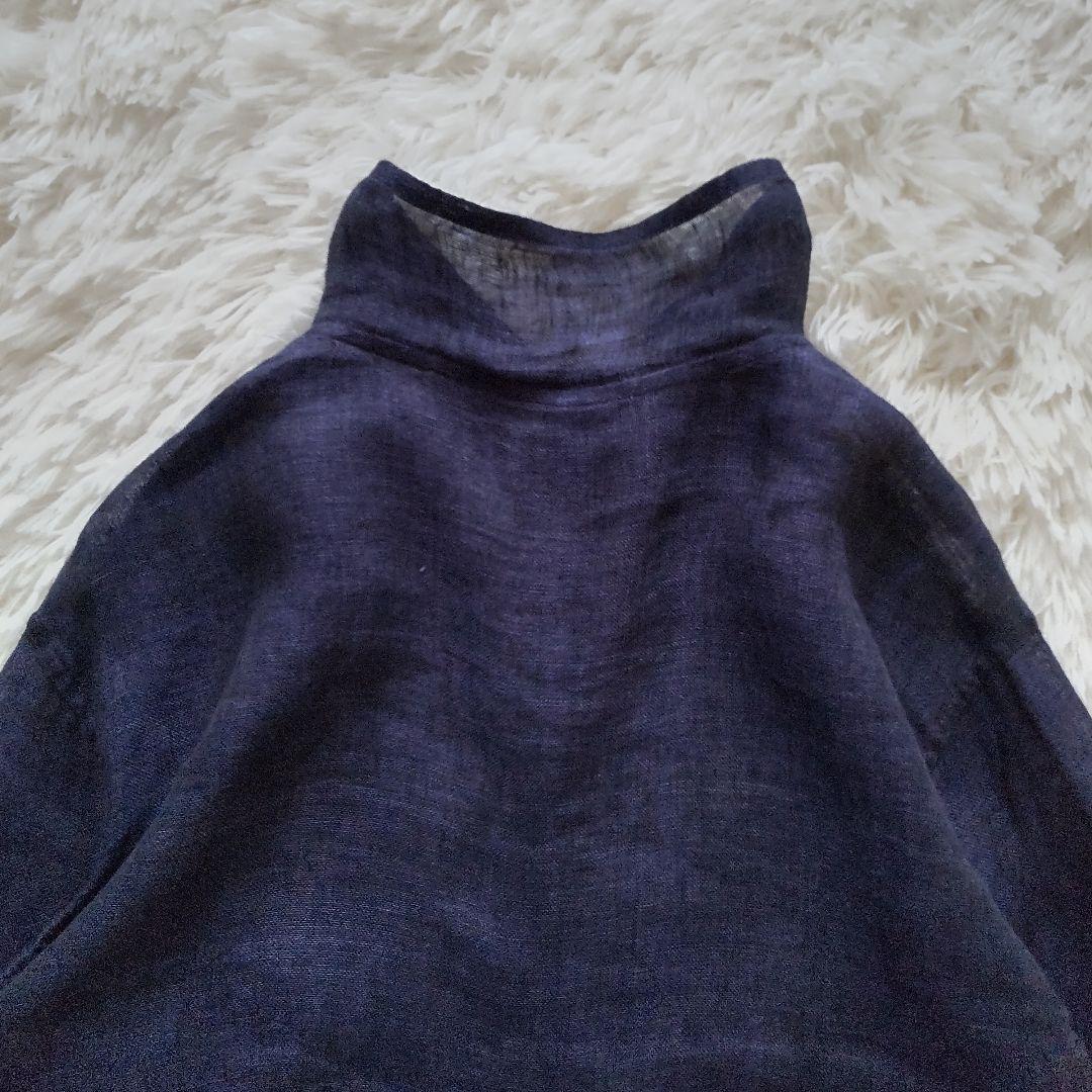 登美 群言堂　リネン ブラウス　ネイビー　石見銀山　日本製　美品