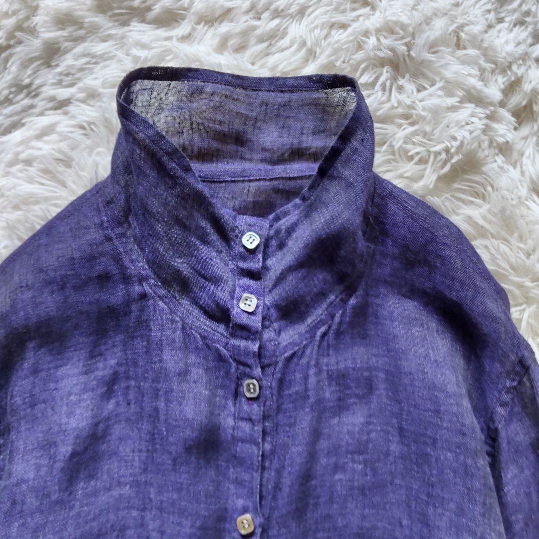 登美 群言堂　リネン ブラウス　ネイビー　石見銀山　日本製　美品