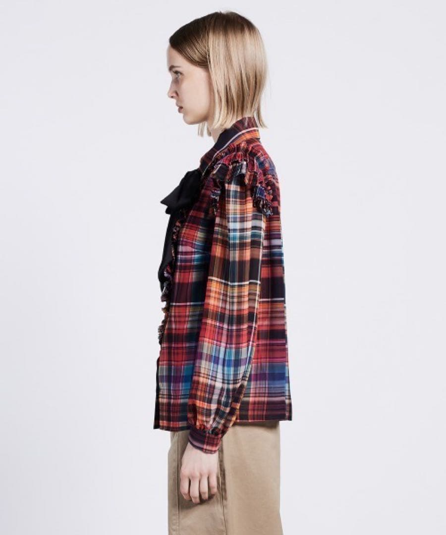 ダブルスタンダードクロージング チェックシフォンボウタイブラウス