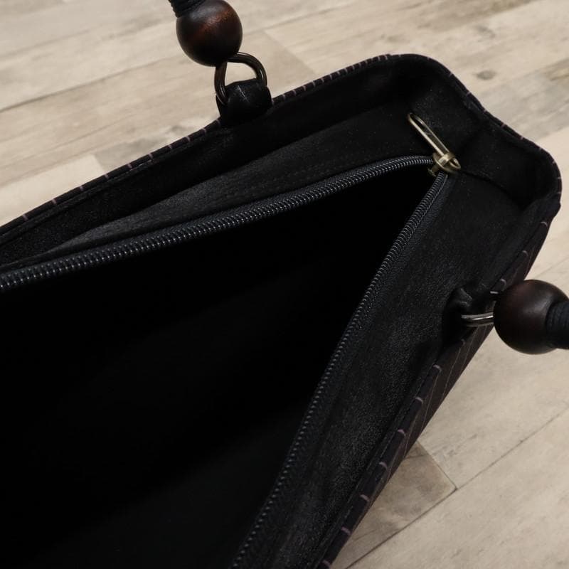 《新古品◆草履バッグセット◆黒地×ピンクのストライプ＊細縞模様◆Z3-12》