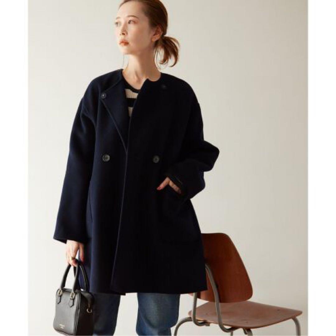 ジャーナルスタンダード レリューム ウールナイロン リバー ミドルコート 紺
