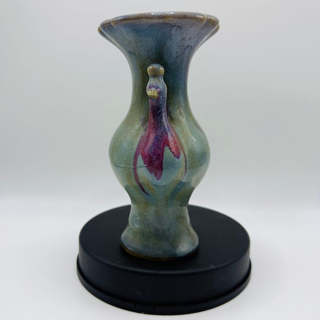 L108 磁器窯変掛紅花口孔雀花瓶