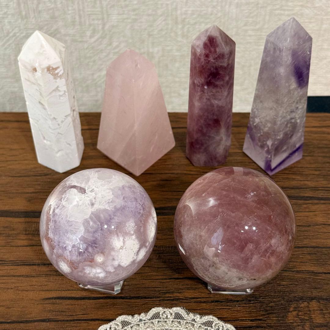 ラベンダーローズクォーツ　ゴールデンヒーラー　スフィア　マダガスカル産　天然石