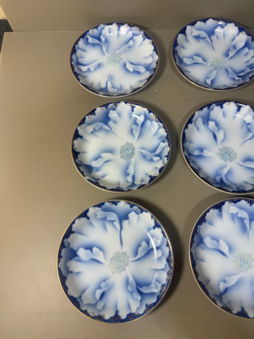 2640 深川製磁　牡丹金ミル　中皿　9客　金彩