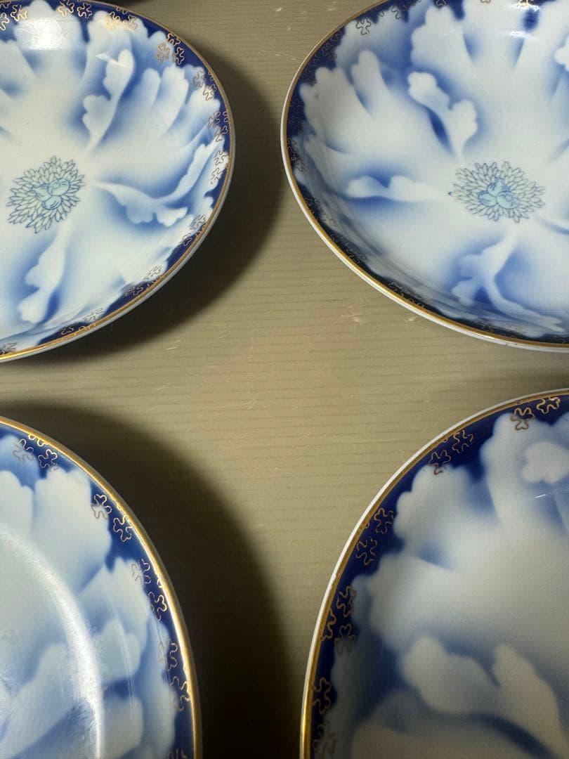 2640 深川製磁　牡丹金ミル　中皿　9客　金彩