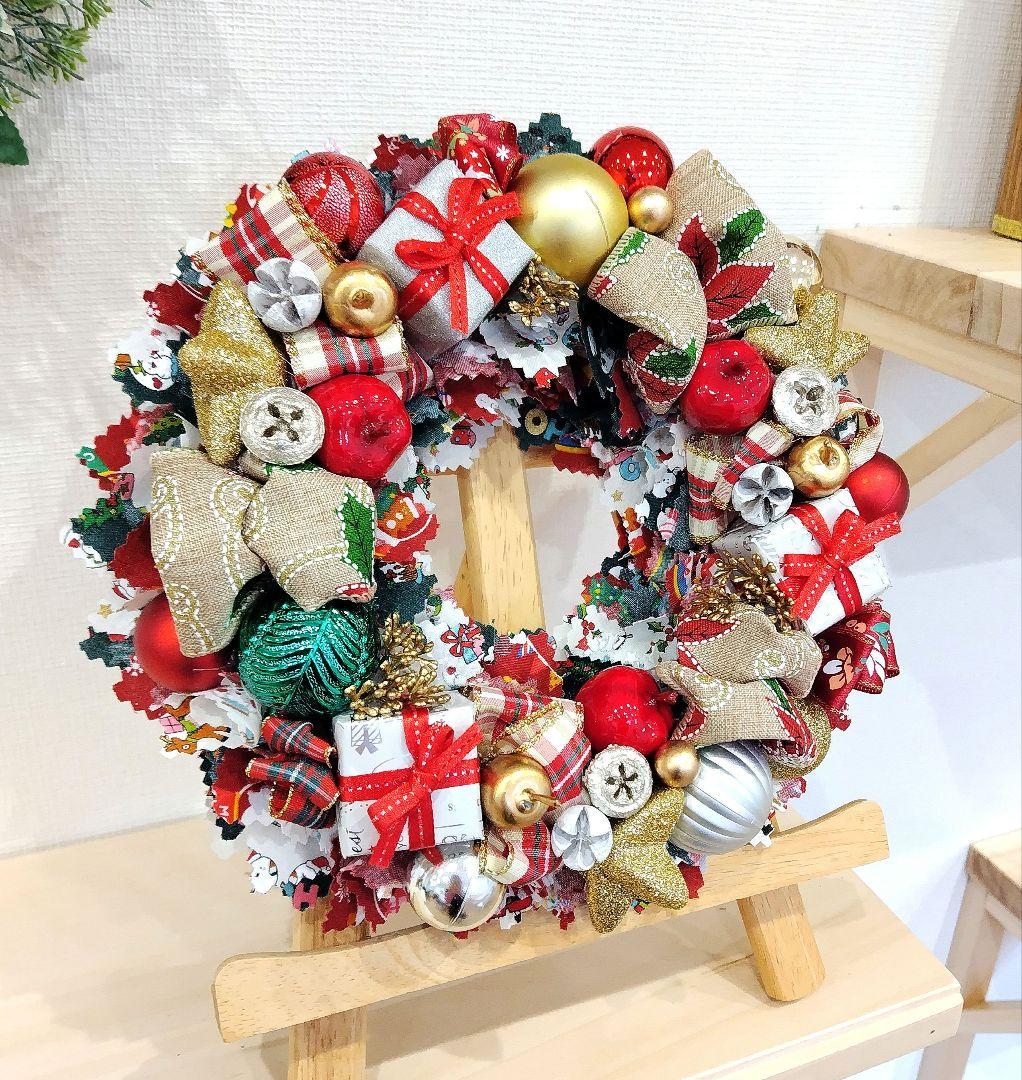 クリスマスリース　布リースクリスマス　フラワーリース
