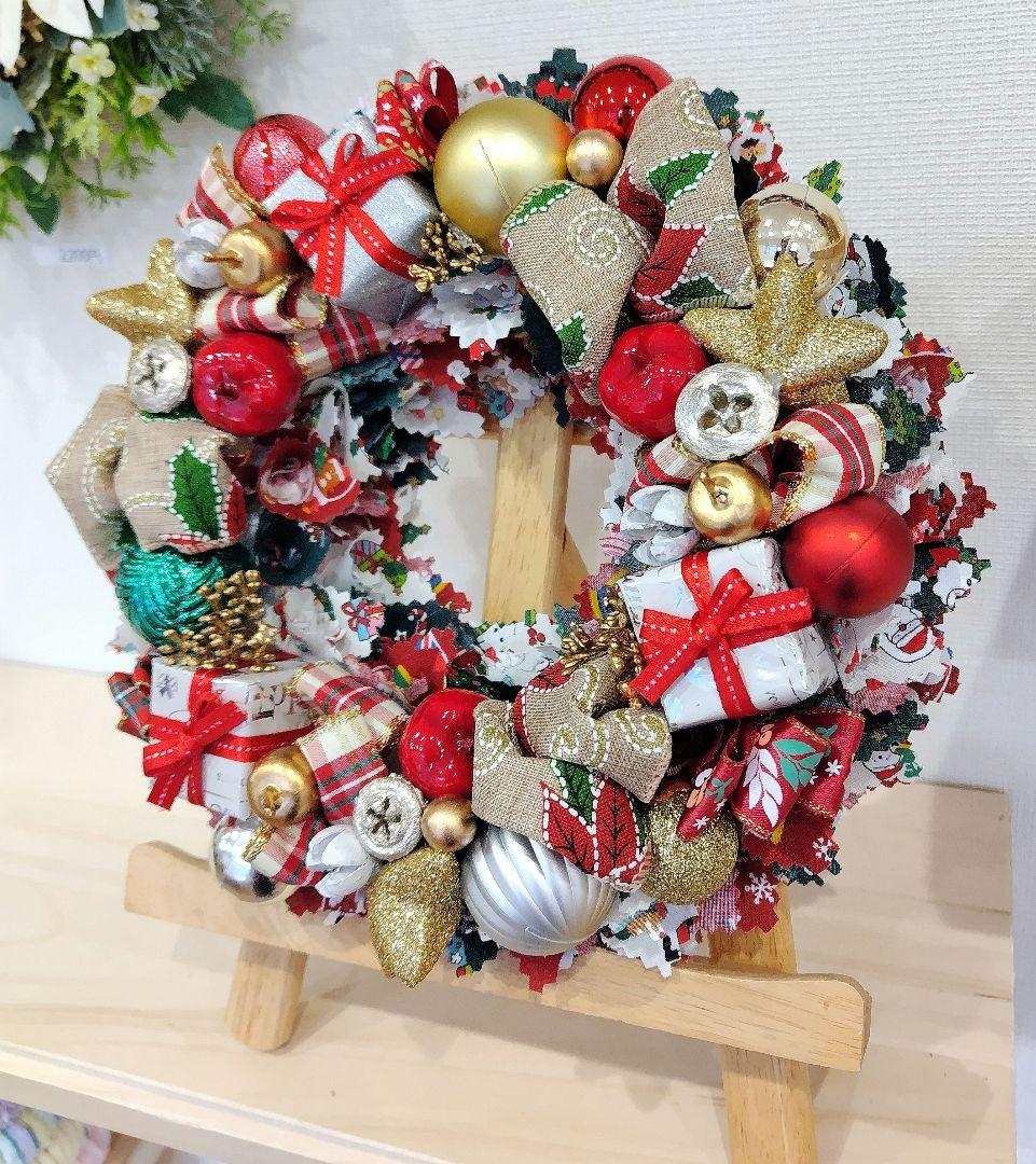 クリスマスリース　布リースクリスマス　フラワーリース