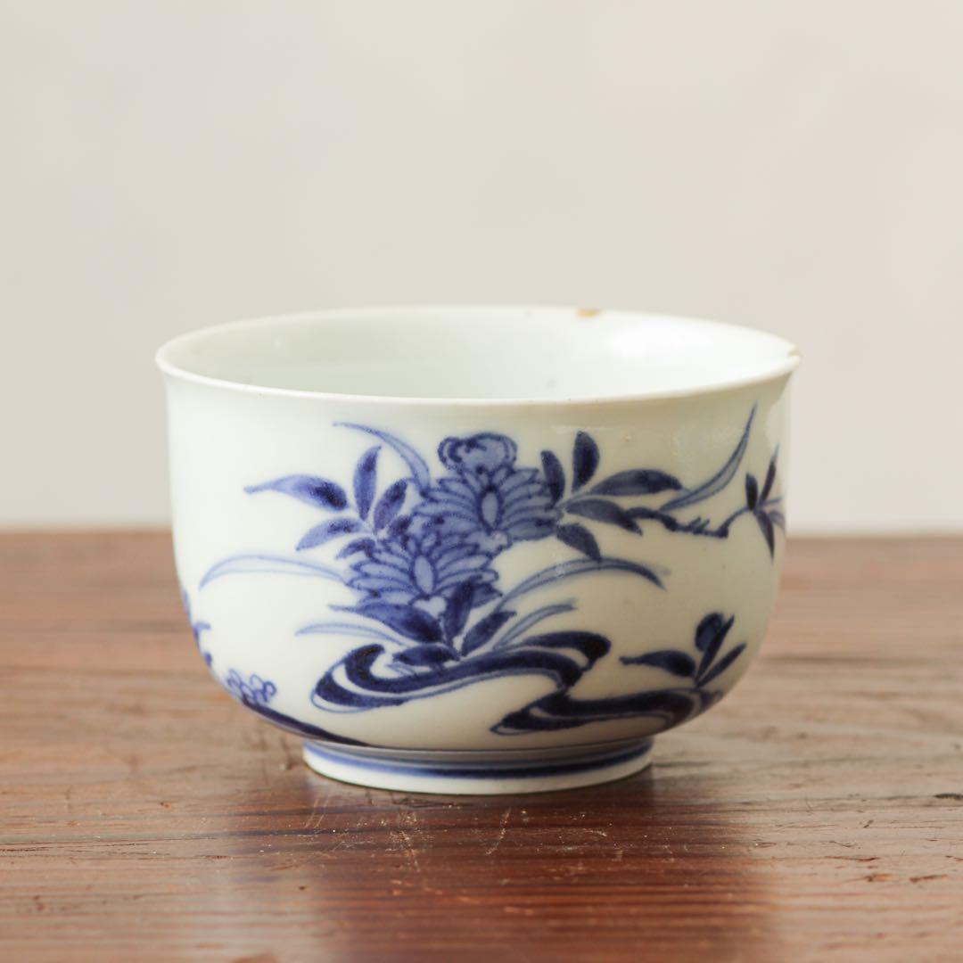 古伊万里　伊万里　江戸　中期　茶器　煎茶碗　染付　向付　2客セット　金継ぎ　材料