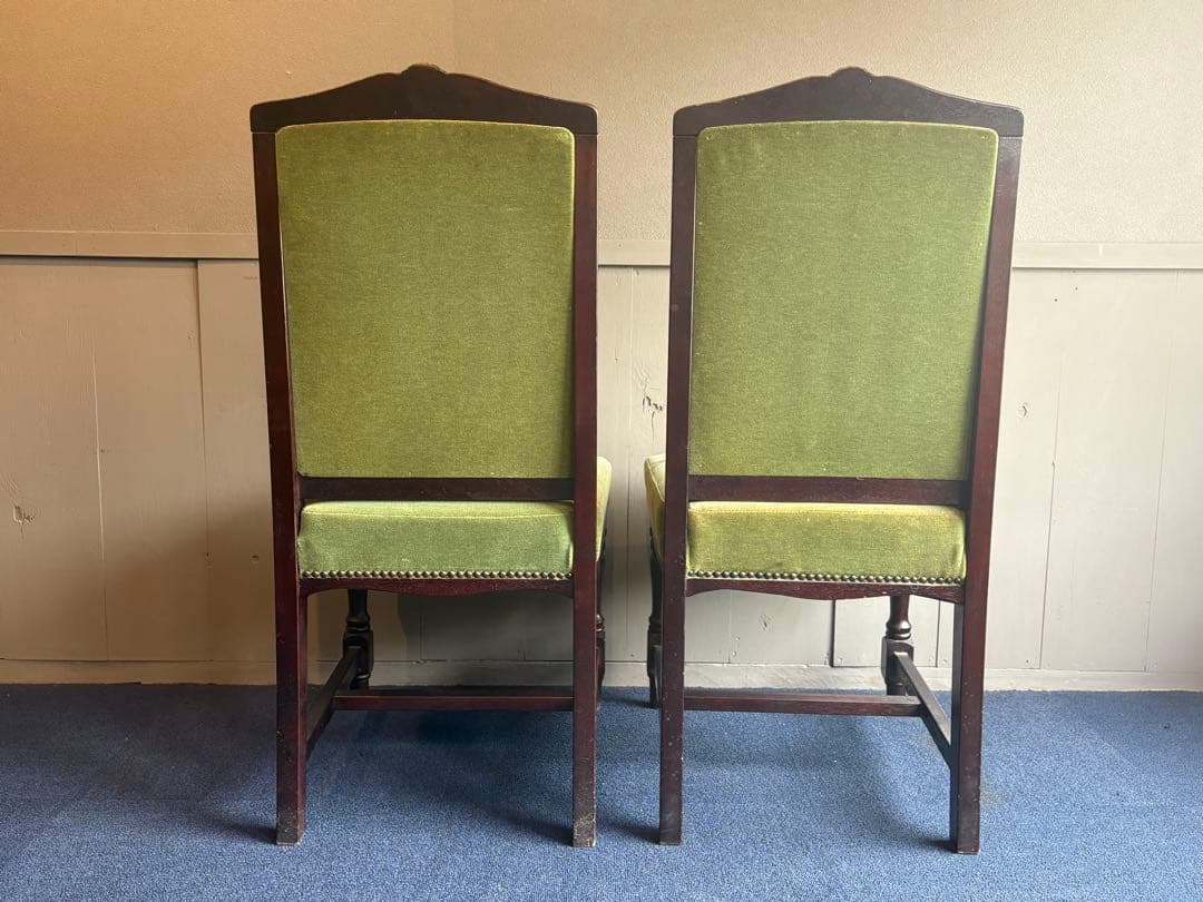 緑色ファブリックの西洋椅子 2脚セット チェア② アンティーク