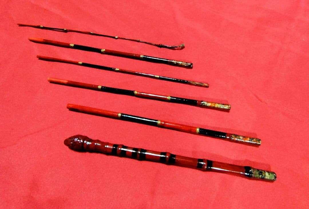 竹朱塗り和竿・タナゴ竿・小物竿6本継全長1m4㎝希少