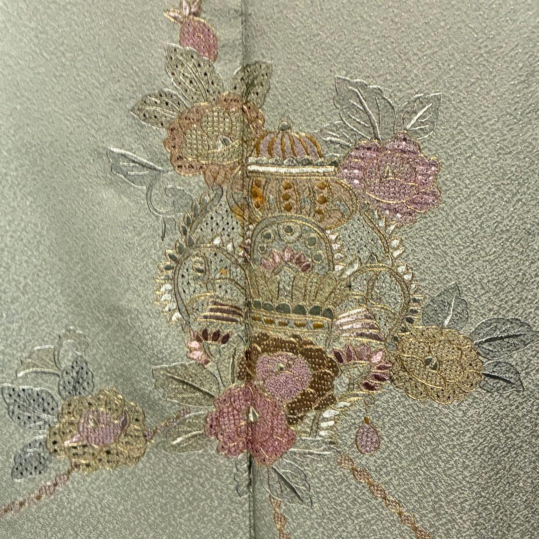 D53 訪問着 総刺繍 汕頭・蘇州・相良刺繍 花模様 正絹 着物 袷 極美品
