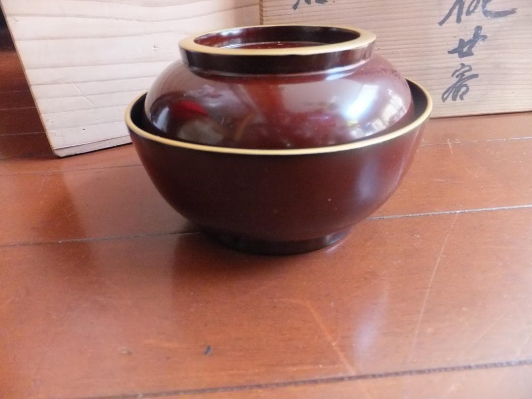 能登輪島　市上屋製　金縁付　輪島塗溜吸物椀廿客　最高級品