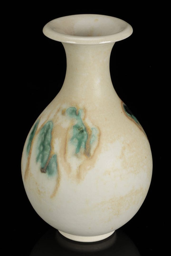 日展参与 【土肥刀泉】 琅瓷草花文花瓶 花器 壺 共箱 栞付 古美術品 骨董品