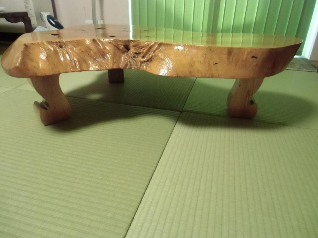 【引き取り限定】天然木 一枚板 木製座卓 自然形状 曲線脚