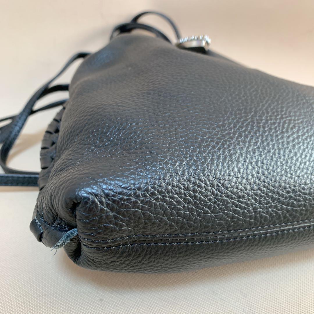 ear PAPILLONNER バックル巾着ショルダーバッグ レザー 黒 S