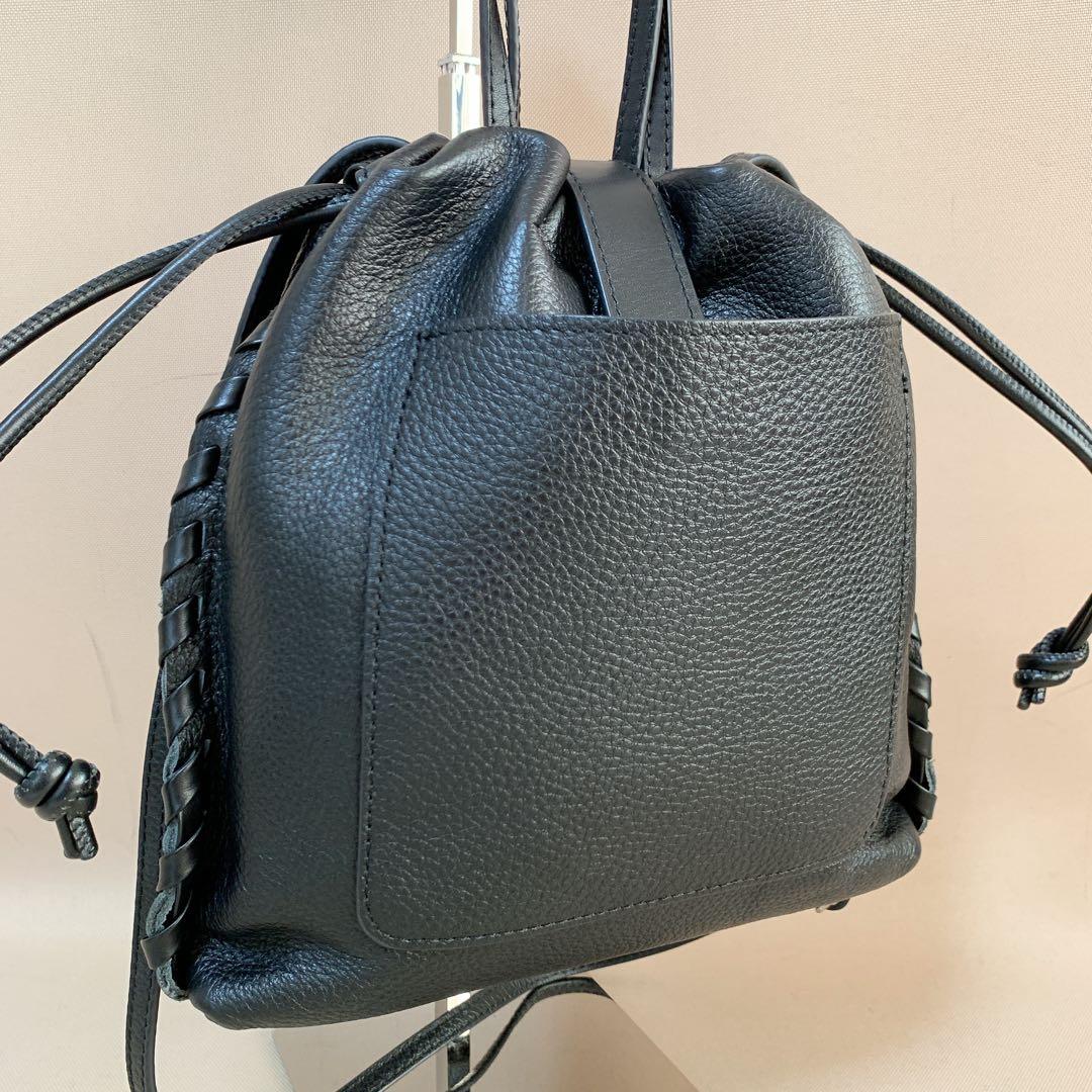 ear PAPILLONNER バックル巾着ショルダーバッグ レザー 黒 S