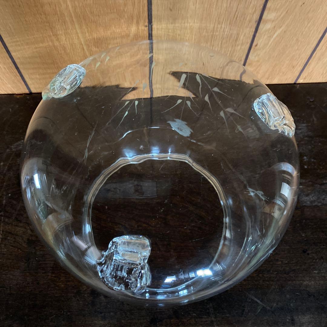 アンティークガラス瓶 切子 脚付き 金魚鉢 レトロ 花柄