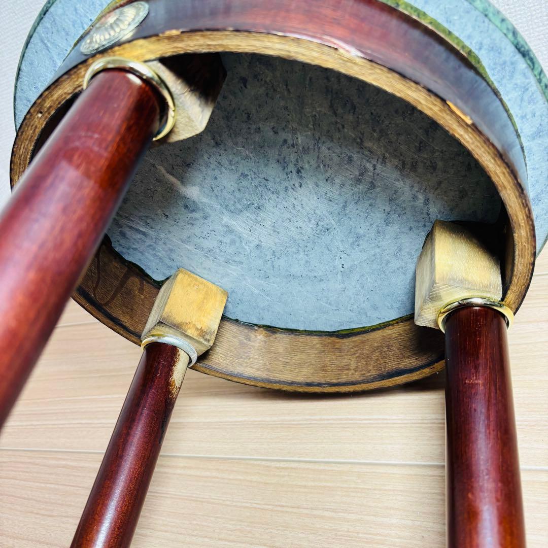 【美品】大理石天板 サイドテーブル 円形テーブル ナイトテーブル グリーン