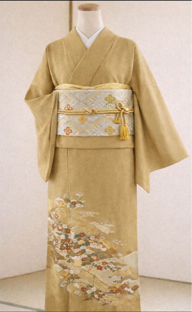 上品　正絹 色留袖　4点フルセット 鶯色　袋帯　入学式　結婚式　ママ　一つ紋